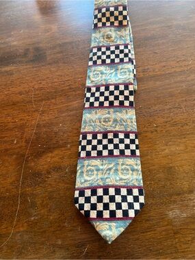 Men’s Patterned Tie in Teal, Black, Cream and Burgundy